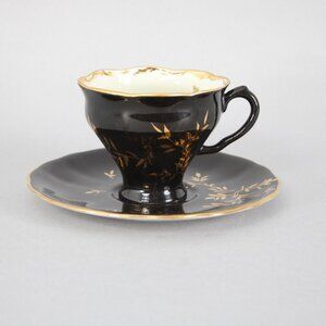 Loreiga Teacup With Saucer Black Gold Porcelain Teacup With Saucer